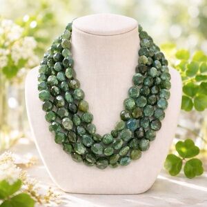 Massive 5 Strand Faceted Emerald Necklace Sterling Clasp 324g Statement 16”-20”